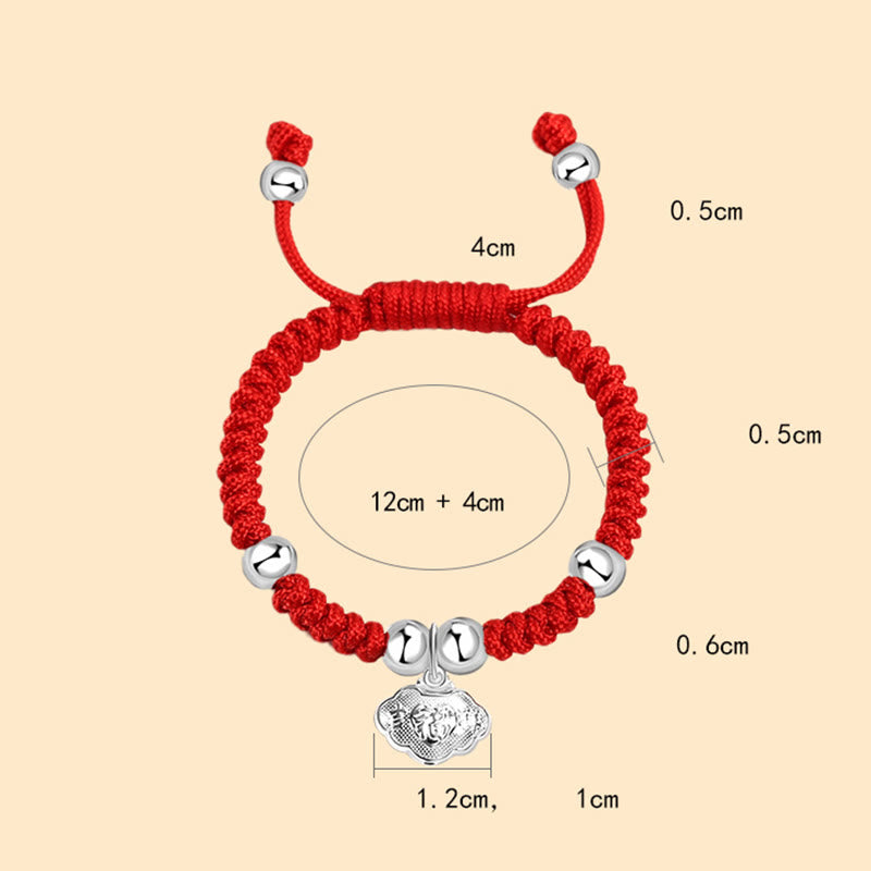 KarmaRipple's 925 Sterling Silver Handmade Fu Character Fortunate Money Bag Chinese Lock Talisman Bell Lotus Bronze Coin King Kong Weave Woven Kids Bracelet p12