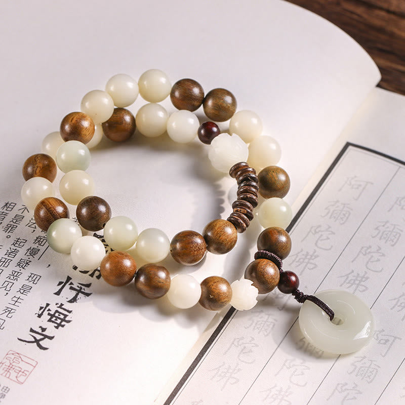 KarmaRipple's Bodhi Seed Green Sandalwood Lotus Peace Buckle Balance Double Wrap Bracelet p4