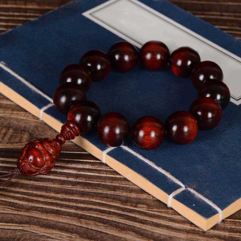 KarmaRipple's Small Leaf Red Sandalwood Laughing Buddha God of Wealth Protection Bracelet p18