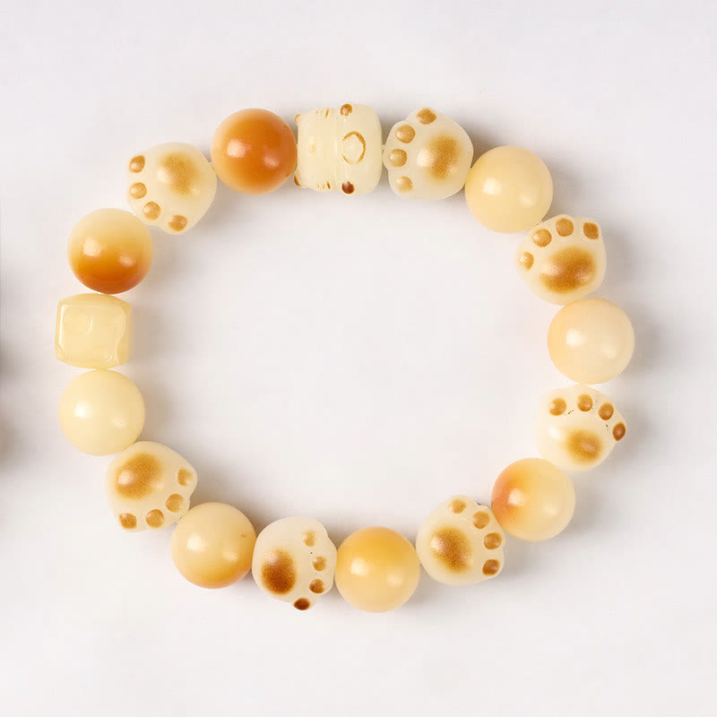 KarmaRipple's Authentic Bodhi Seed Sandalwood Fortunate Cute Cat Head Paw Claw Peace Bracelet p27