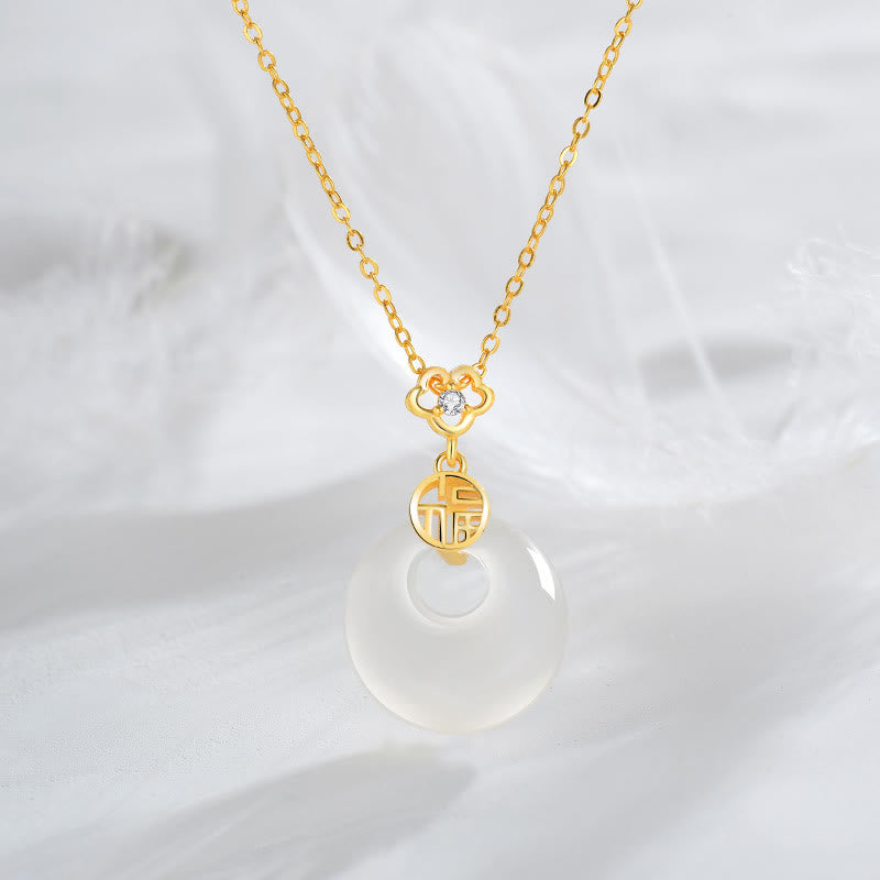 KarmaRipple's 925 Sterling Silver Ivory Agate Fu Character Happiness Fortune Pendant Necklace p1