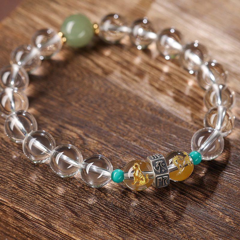 KarmaRipple's 925 Sterling Silver Chinese Zodiac Natal Buddha'spicious Groups Ivory Gemstone Hetian Jade Balancing Bracelet p36