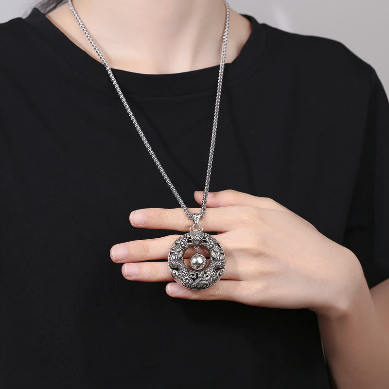 KarmaRipple's Double Dragon Playing Bead Bronze Protection Pendant Necklace p6