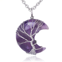 KarmaRipple's Authentic Quartz Gemstone Moon Tree Of Life Balancing Energy Pendant Necklace