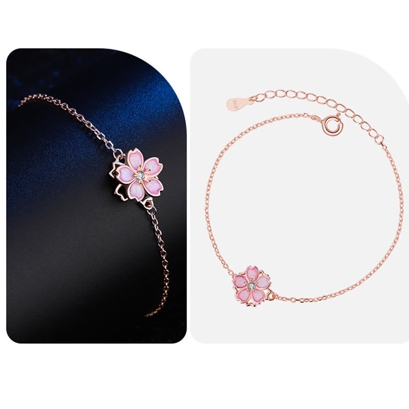 KarmaRipple's 925 Sterling Silver Cherry Blossom Blessing Chain Bracelet Rotatable Ring p13