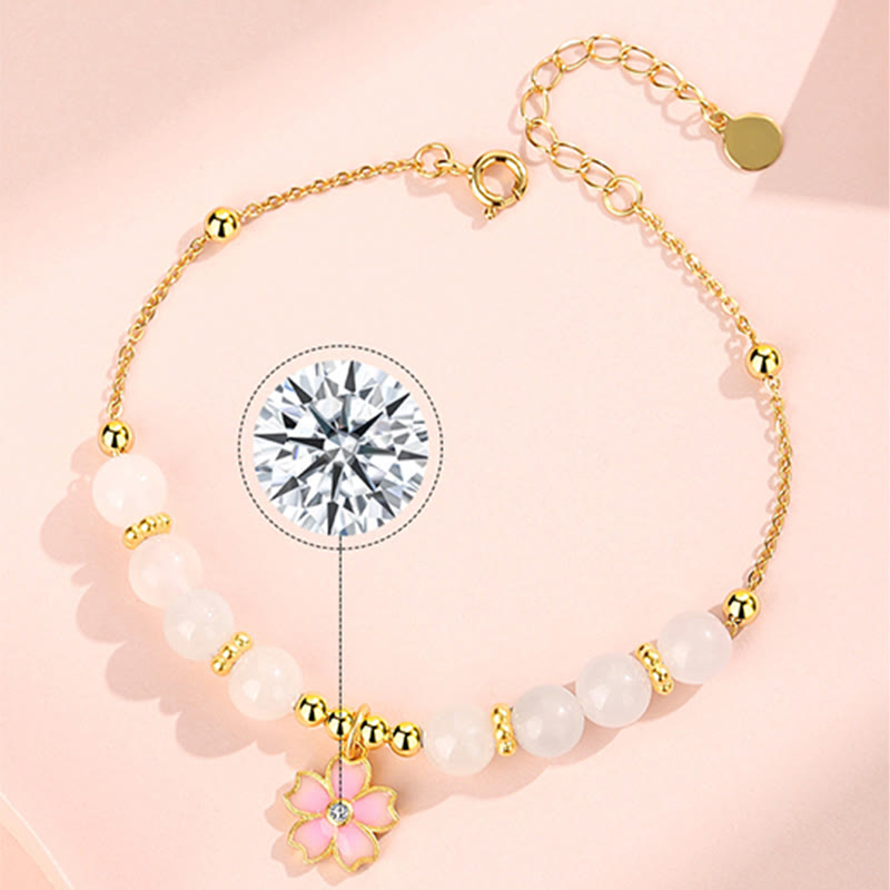KarmaRipple's 925 Sterling Silver Hetian Ivory Jade Cherry Blossom Protection Bracelet p10