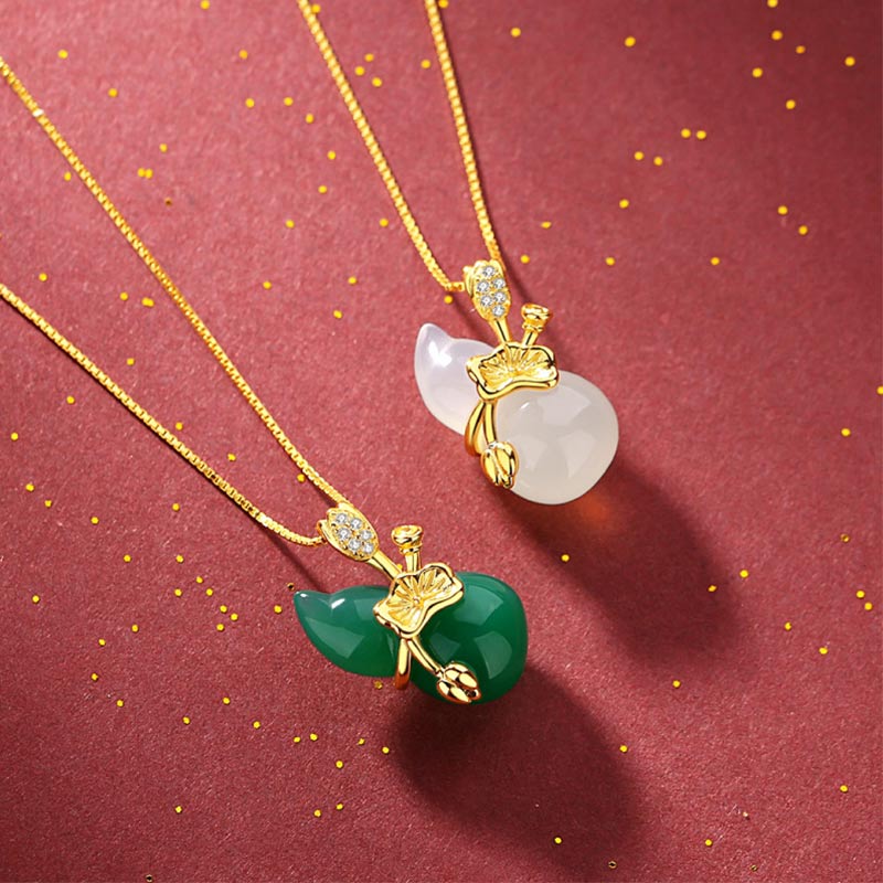 KarmaRipple's Cyan Jade Gourd Lotus Leaf Abundance Necklace Pendant p4