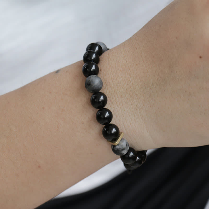 KarmaRipple's Black Obsidian Black Glitter Stone Purification Bracelet p10