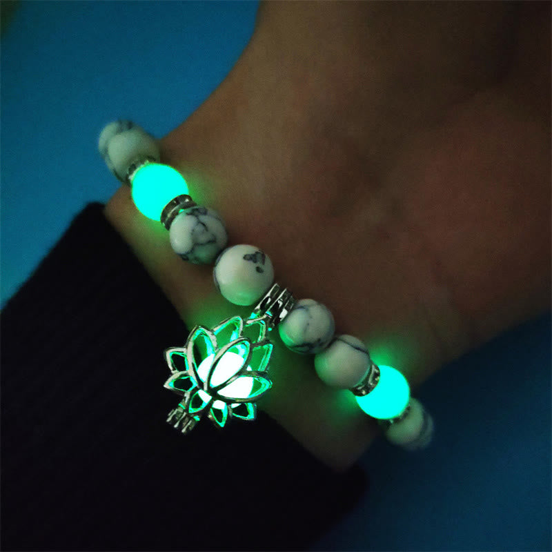 KarmaRipple's Tibetan Turquoise Glowstone Luminous Bead Lotus Protection Bracelet p30