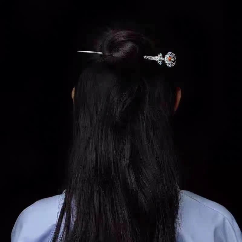 KarmaRipple's Red Agate Peony Flower Confidence Hairpin p3