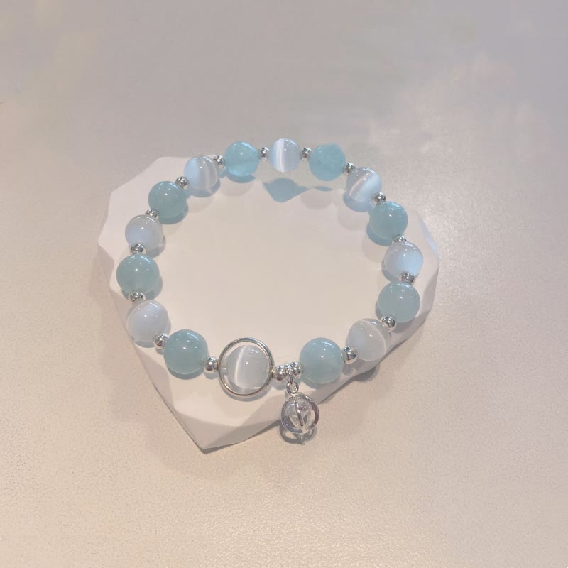 KarmaRipple's 925 Sterling Silver Cat's Eye Aquamarine Support Talisman Bracelet p7