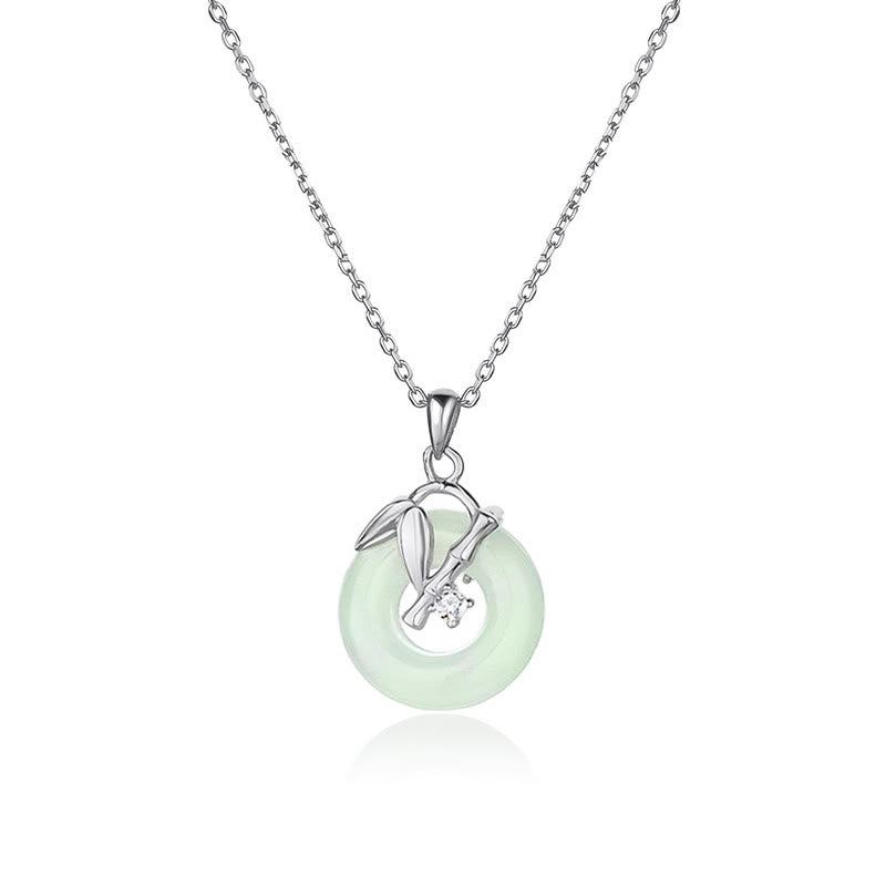 KarmaRipple's 925 Sterling Silver Hetian Jade Bamboo Leaf Peace Buckle Prosperity Pendant Necklace p7