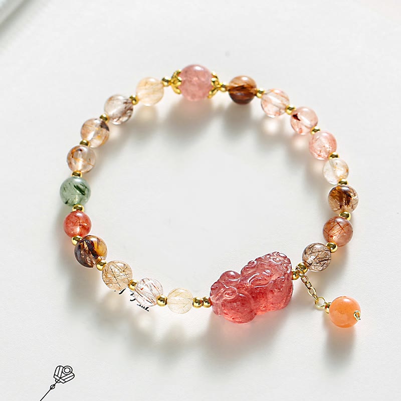 KarmaRipple's Authentic Rutilated Quartz Strawberry Quartz PiXiu Wealth Bracelet p13