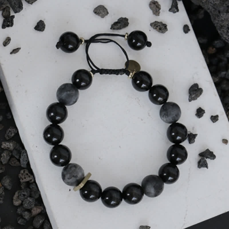 KarmaRipple's Black Obsidian Black Glitter Stone Purification Bracelet p12