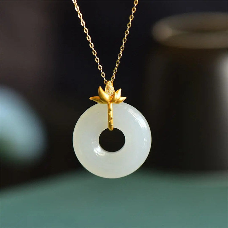 KarmaRipple's Ivory Jade Lotus Balance Pendant Necklace p1