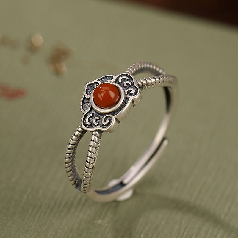 KarmaRipple's 925 Sterling Silver Red Agate Bead Logical Thinking Ring p1