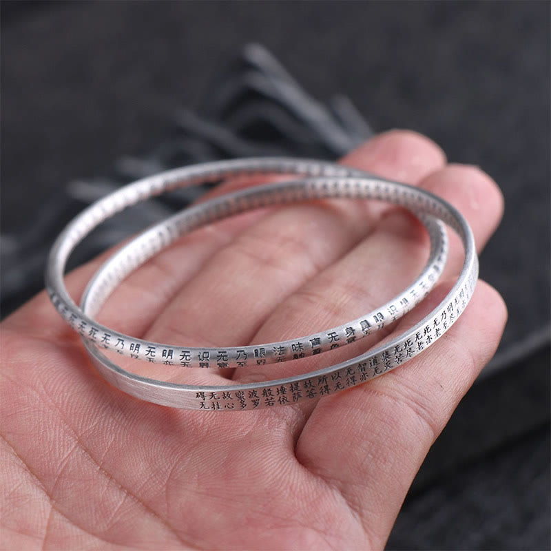 KarmaRipple's 999 Sterling Silver Heart Sutra Carved Protection Bracelet Bangle p7
