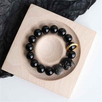 KarmaRipple's Black Obsidian Silver Sheen Obsidian Lion Strength Bracelet