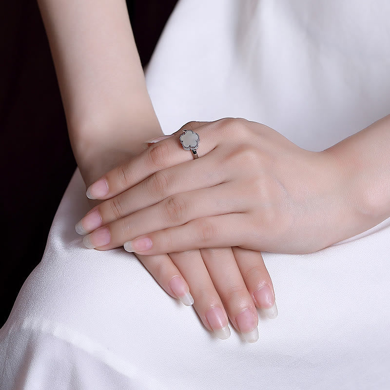 KarmaRipple's 925 Sterling Silver Plated Gold Authentic Hetian Jade Flower Fortune Pendant Necklace Ring Set p10