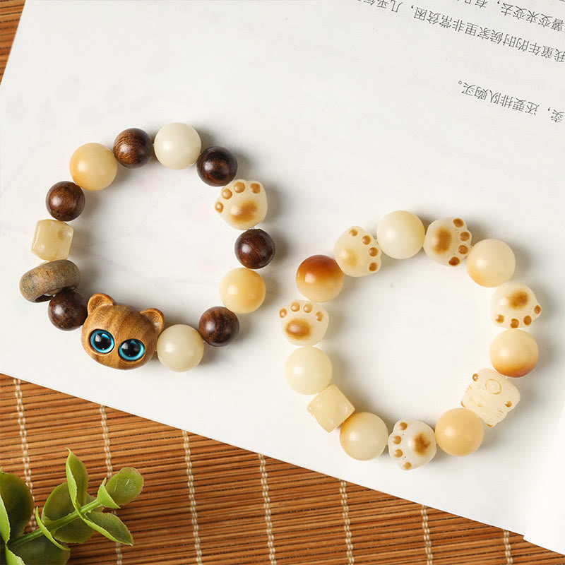 KarmaRipple's Authentic Bodhi Seed Sandalwood Fortunate Cute Cat Head Paw Claw Peace Bracelet p24