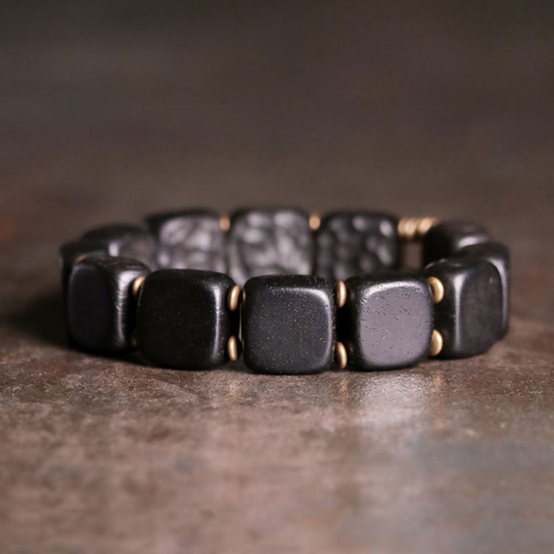 KarmaRipple's Retro Ebony Wood Texture Style Bronze Peace Balance Bracelet p3