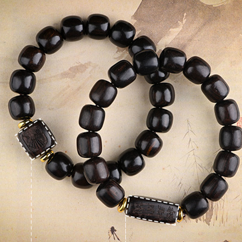 KarmaRipple's Tibetan Ebony Wood Barrel Beadwork Fortunate And Treasure Balance Bracelet p17