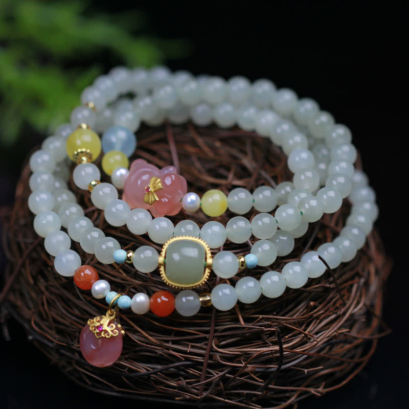 KarmaRipple's Authentic Hetian Jade Pink Gemstone Peace Buckle Happiness Abundance Bracelet p9