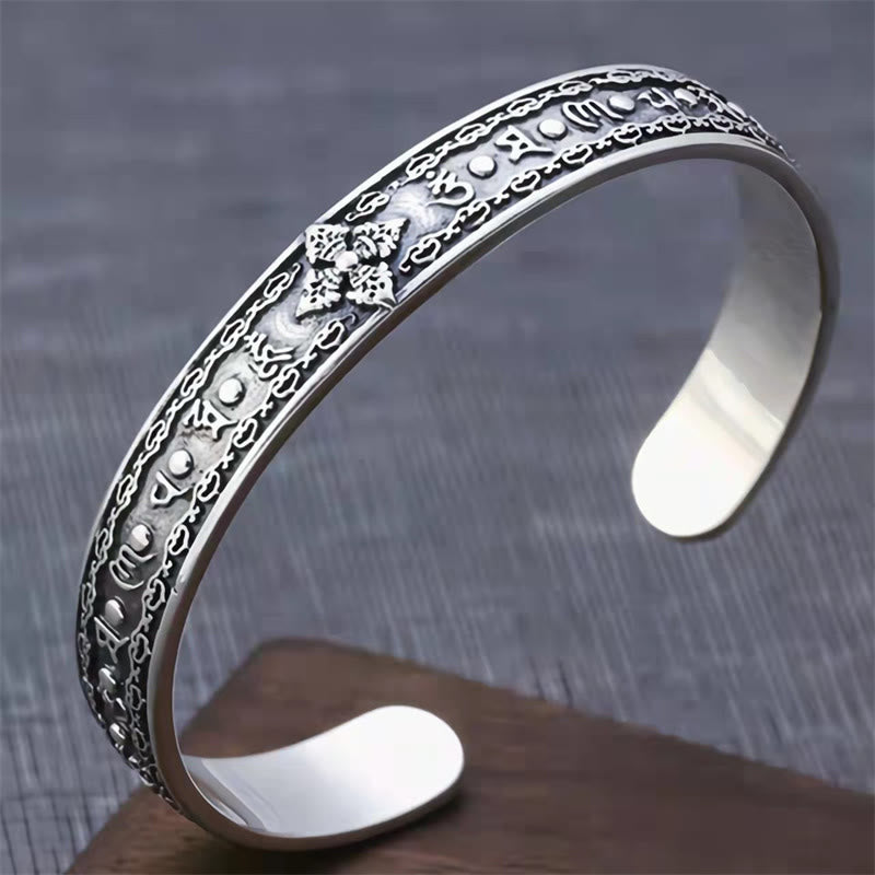 KarmaRipple's 925 Sterling Silver Om Mani Padme Hum Double Dorje Engraved Wisdom Cuff Bracelet Bangle p13