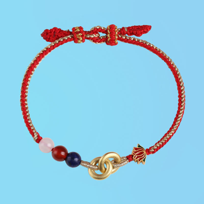 KarmaRipple's 925 Sterling Silver Double Peace Buckle Lotus Auspicious Bracelet p11