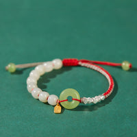 KarmaRipple's 925 Sterling Silver Hetian Jade Peace Buckle Beaded Fortune Happiness Talisman Bracelet