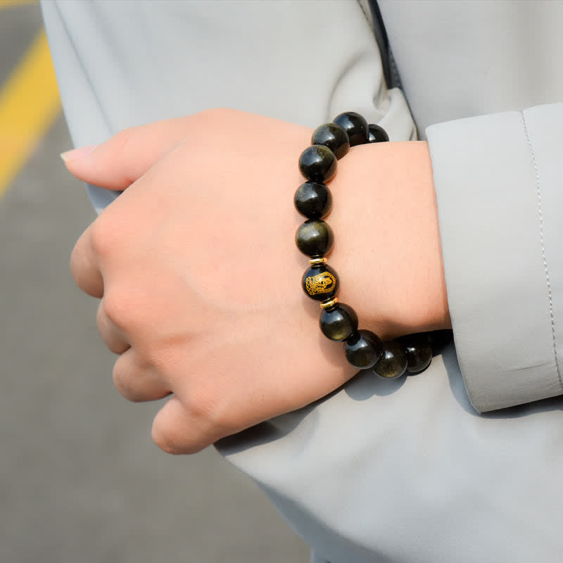 KarmaRipple's Chinese Zodiac Natal Buddha Gold Sheen Obsidian Wealth Protection Bracelet p17