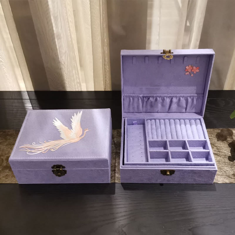 KarmaRipple's Purple Phoenix Jewelry Box Organizer Two-Layer Jewelry Storage Box Flannel Box p4