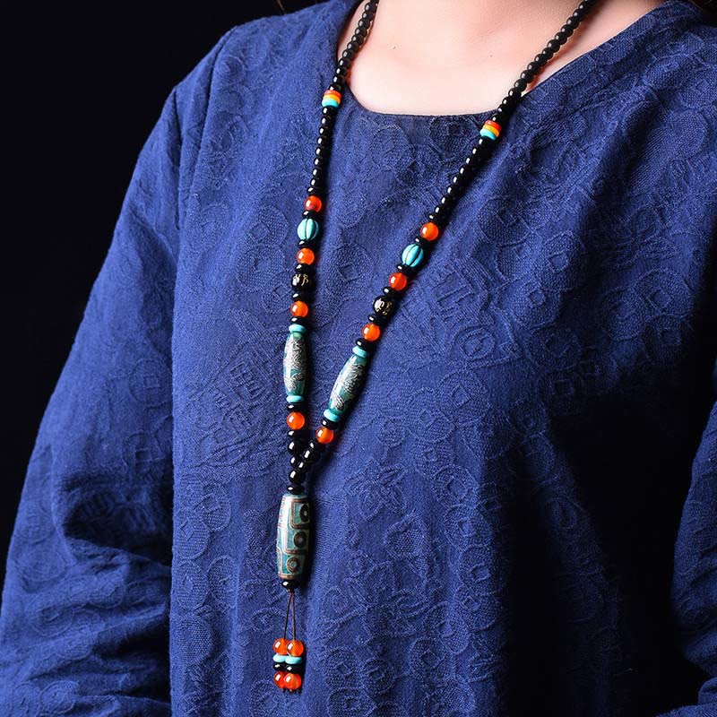 KarmaRipple's Tibetan Nine-Eye Dzi Bead Dragon Pattern Om Mani Padme Hum Protection Pendant Necklace p4