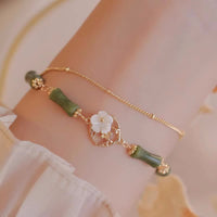 KarmaRipple's 14k Gold Plated Bronze Peridot Bamboo Flower Wealth Double Layer Bracelet