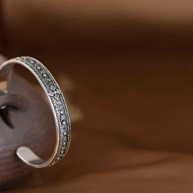 KarmaRipple's 925 Sterling Silver Om Mani Padme Hum Double Dorje Engraved Wisdom Cuff Bracelet Bangle p11