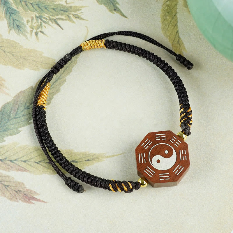 KarmaRipple's Small Leaf Red Sandalwood Jujube Wood Ebony Wood Silver Inlaid Yin Yang Bagua Big Dipper Protection Bracelet p1