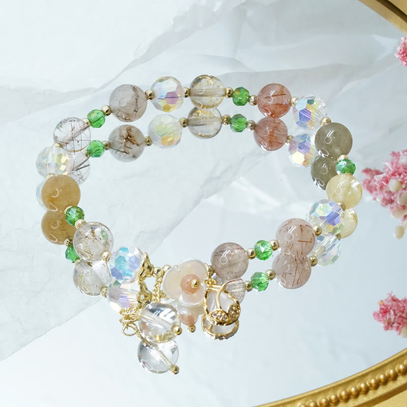 KarmaRipple's Strawberry Quartz Rutilated Quartz Fluorite Flower Balancing Bracelet p23
