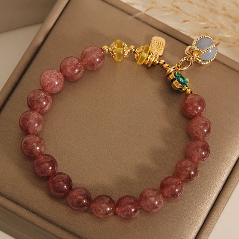 KarmaRipple's Authentic Strawberry Quartz Gemstone Aquamarine Fortune Brand Love Bracelet p3