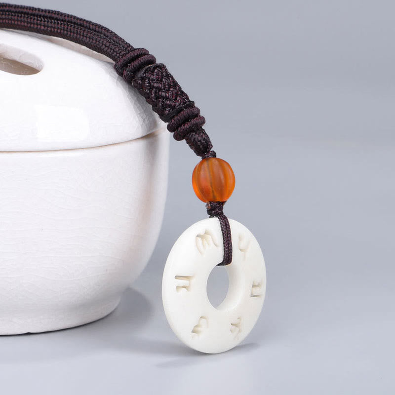 KarmaRipple's Ivory Fruit Om Mani Padme Hum Engraved Protection Pendant Necklace p6