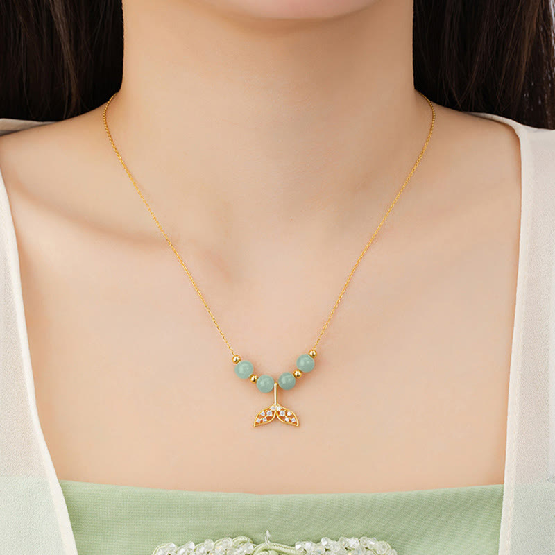 KarmaRipple's 925 Sterling Silver Hetian Jade Bead Fishtail Fortune Pendant Necklace p5