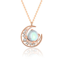 KarmaRipple's 925 Sterling Silver Moonstone Moon Pattern Love Pendant Necklace