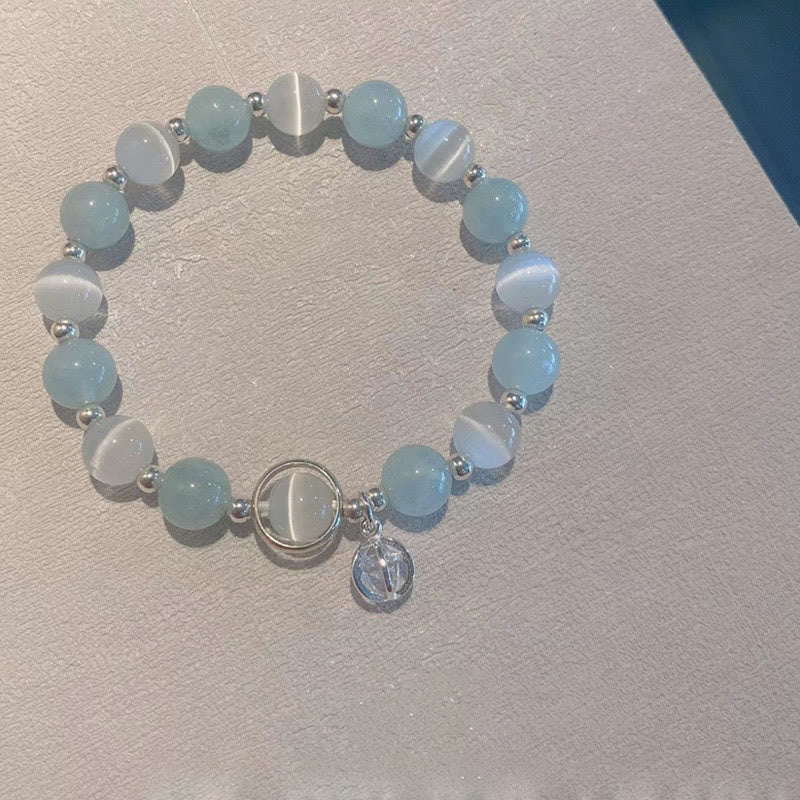 KarmaRipple's 925 Sterling Silver Cat's Eye Aquamarine Support Talisman Bracelet p6