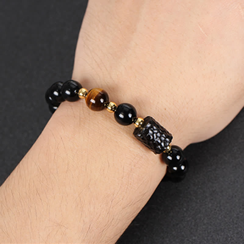 KarmaRipple's Black Obsidian Ebony Wood Red Tiger Eye Strength Pair Bracelet p8