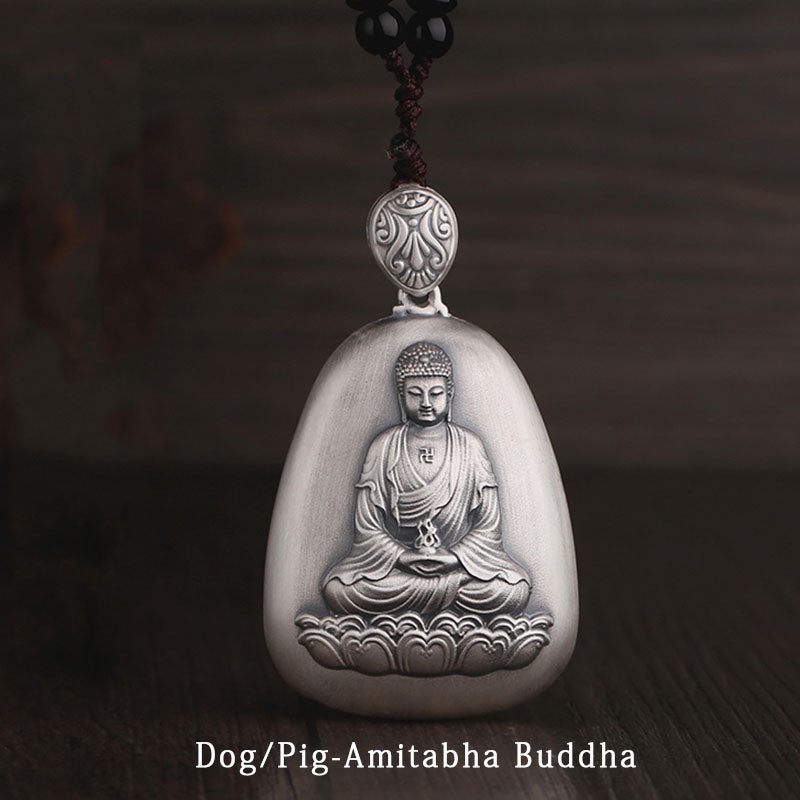 KarmaRipple's 999 Sterling Silver Chinese Zodiac Natal Buddha Heart Sutra Engraved Protection Pendant Necklace p6