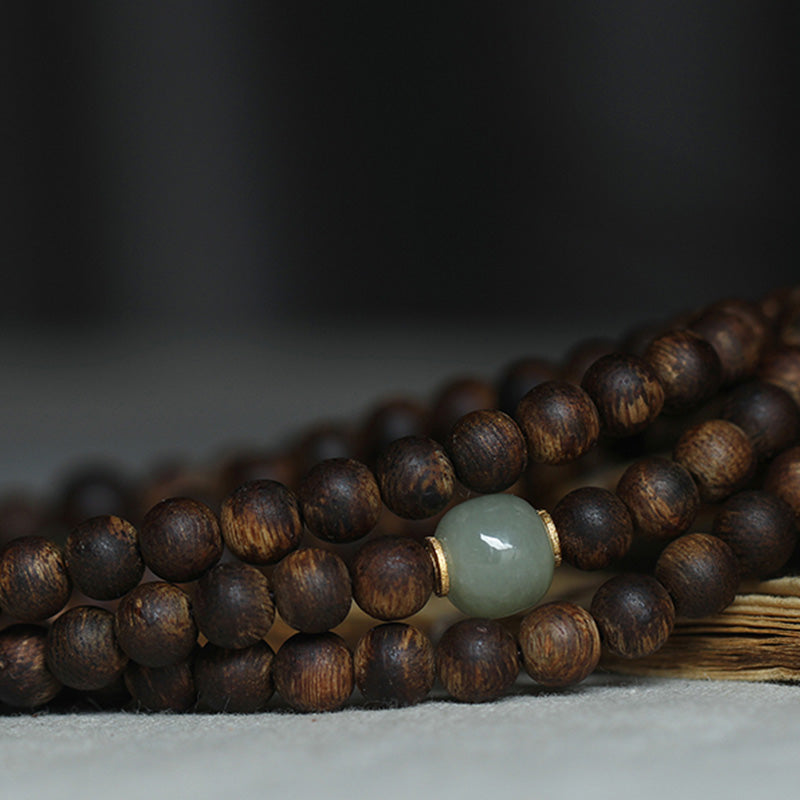 KarmaRipple's 108 Mala Beadwork Nha Trang Bai Qinan Agarwood Jade 999 Gold Peace Bracelet (Only one in stock) p6