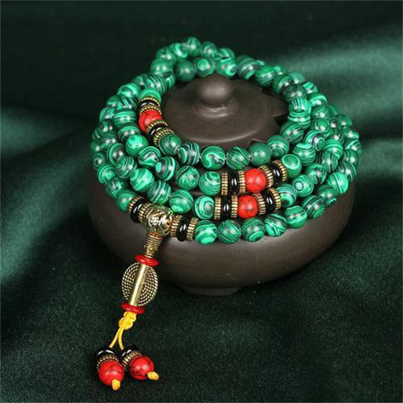 KarmaRipple's Tibetan 108 Mala Malachite Beadwork Bracelet Pendant p1
