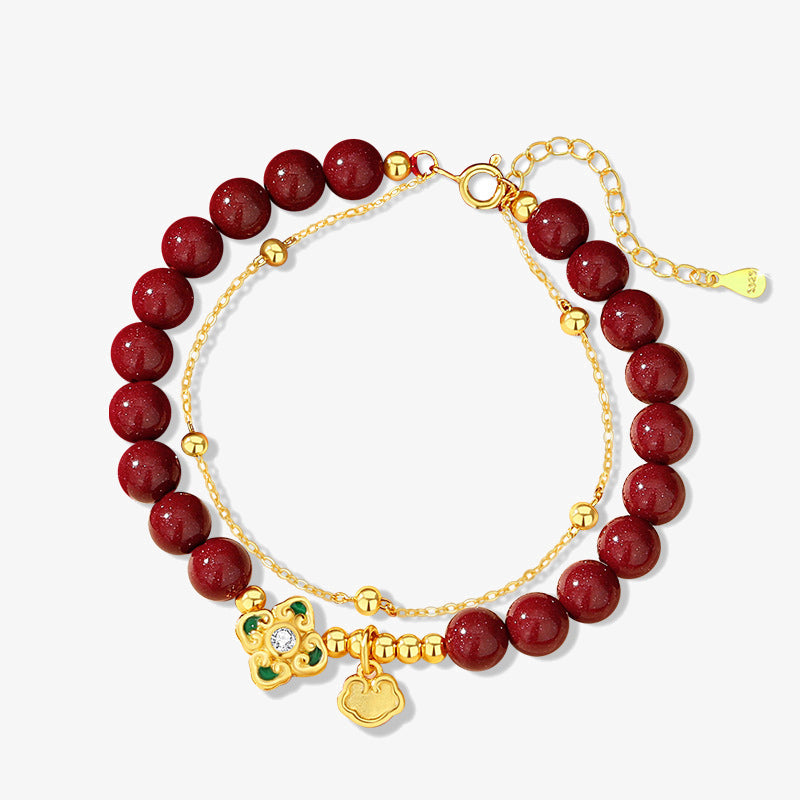 KarmaRipple's 925 Sterling Silver Authentic Cinnabar Four Leaf Clover Flower Blessing Chain Bracelet p11