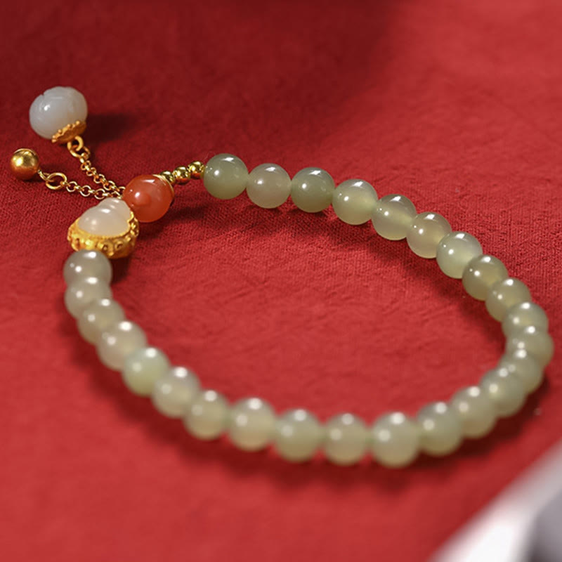 KarmaRipple's 925 Sterling Silver Hetian Jade Gourd Lotus Abundance Fortune Bracelet p9