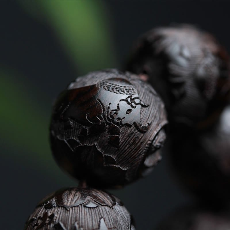 KarmaRipple's Ebony Wood Chinese Character Yin Yang Engraved Gourd Balance Bracelet p6