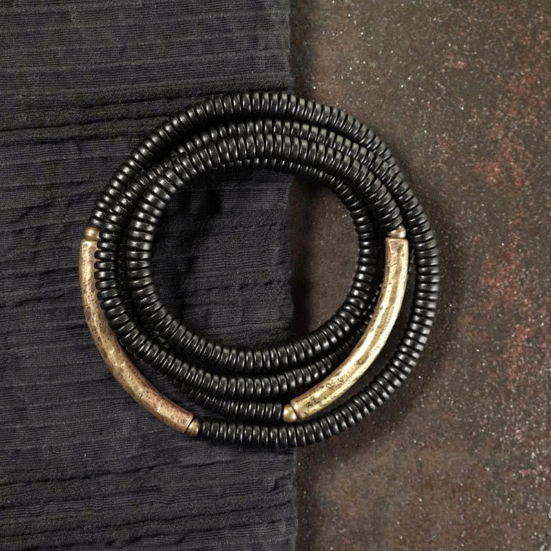 KarmaRipple's Ebony Wood Bronze Balance Multilayered Bracelet p3
